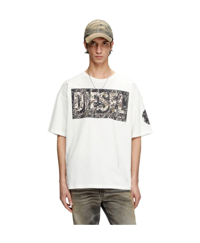 

Футболка с нашивкой и логотипом из габардина Diesel, белый
