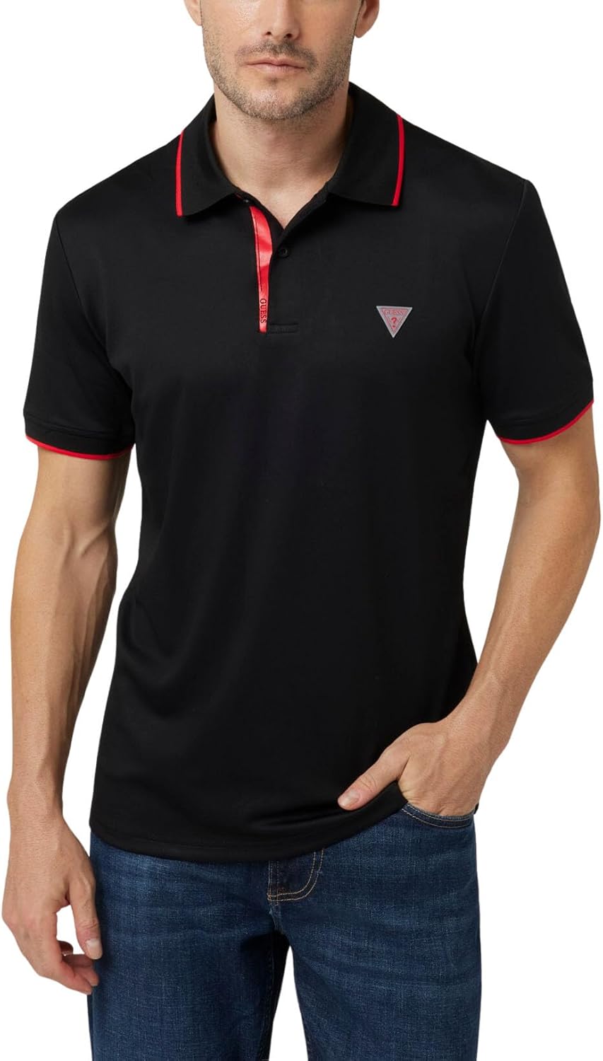 

Мужское поло GUESS с коротким рукавом из технологичной ткани и эластичным волокном, Jet Black, Черный, Мужское поло GUESS с коротким рукавом из технологичной ткани и эластичным волокном, Jet Black