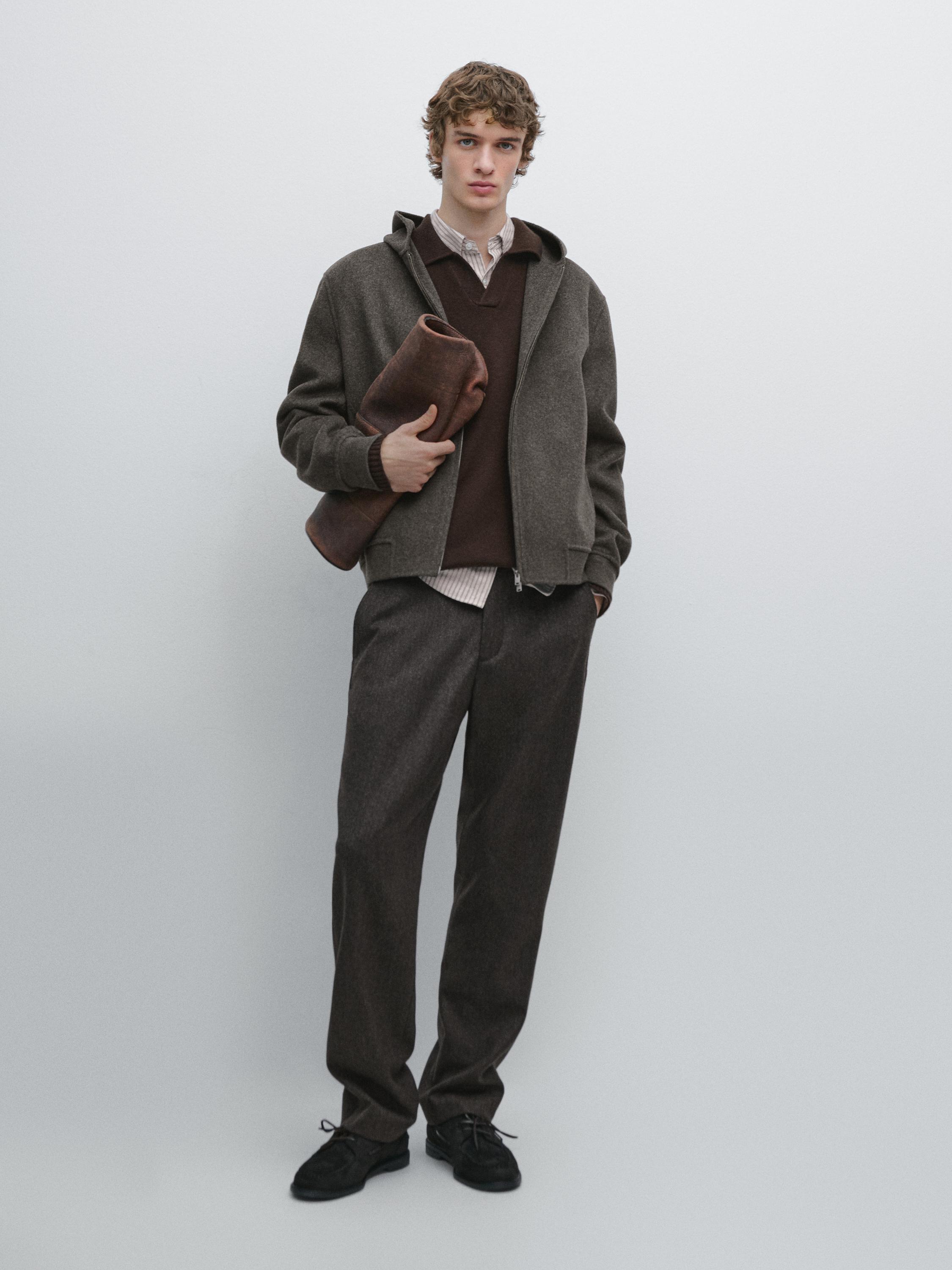 

Куртка с капюшоном из двойной смесовой шерсти Massimo Dutti, mink