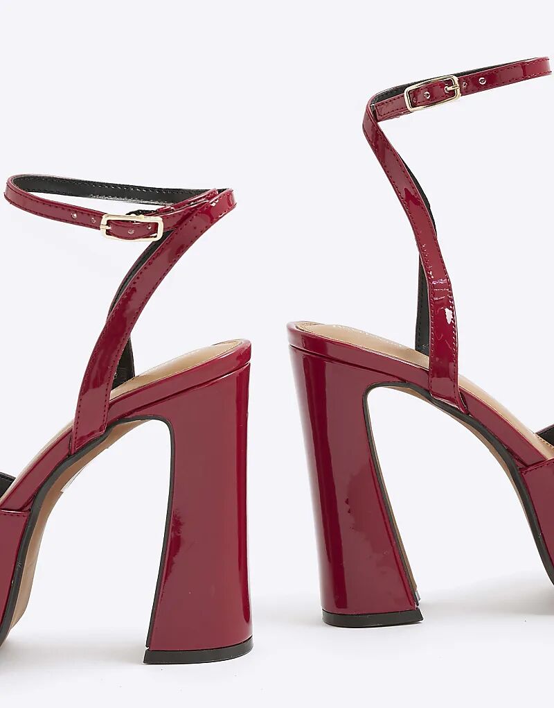 Босоножки River Island Patent на платформе и каблуке красного цвета — фото 3