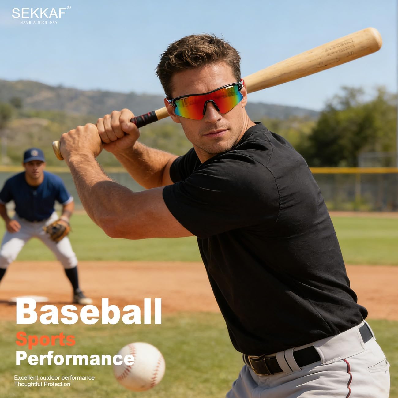 

Поляризованные спортивные солнцезащитные очки для мужчин, женщин и молодежи, защита UV400, идеально подходят для езды на велосипеде, бейсбола, рыбалки, гольфа и бега SEKKAF, Black-red