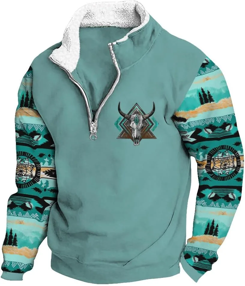 

Мужской свитшот с флисовым воротником и ацтекским принтом HOTYD