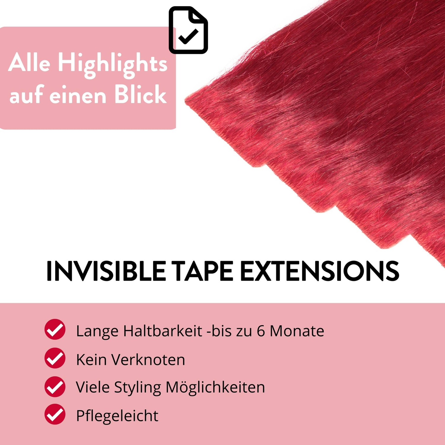 Накладные волосы invisible tape extensions premium echthaar #0/44 rot-intensiv Hair2Heart, 40cm, количество 10 шт. — фото 3