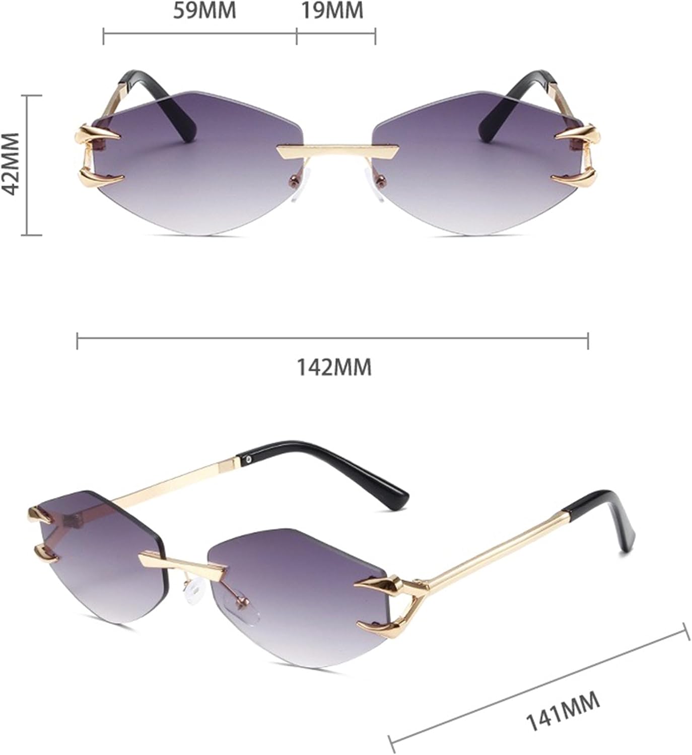 

bullabulling Модные солнцезащитные очки без оправы в форме многоугольника для женщин и мужчин, стильные прямоугольные солнцезащитные очки, узкие очки для вождения, Green