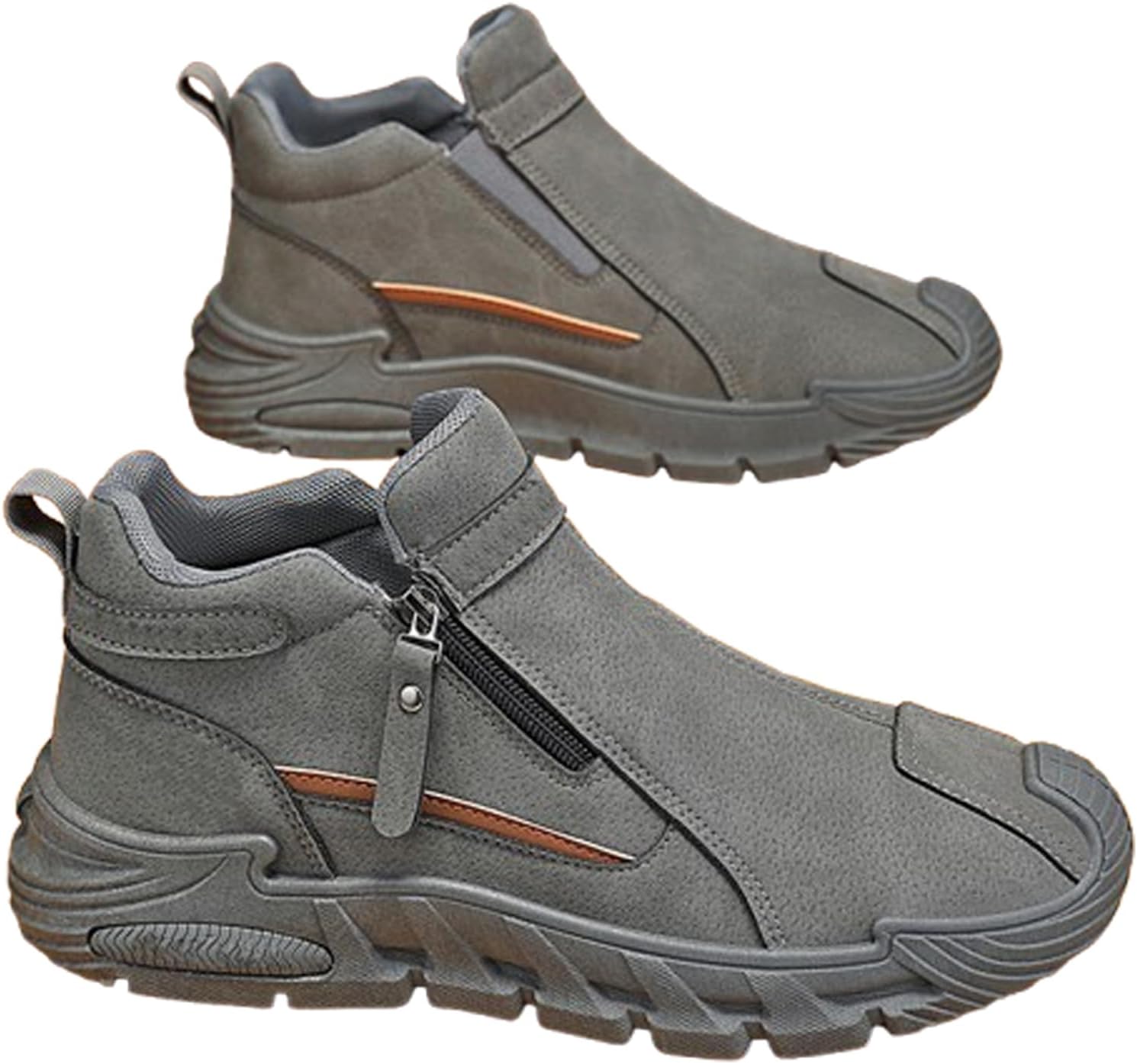 

Мужские ботинки, обувь без шнурков с противоскользящей подошвой, водонепроницаемые кожаные повседневные туфли для улицы, строительства и повседневного использования Generic, Gray-a