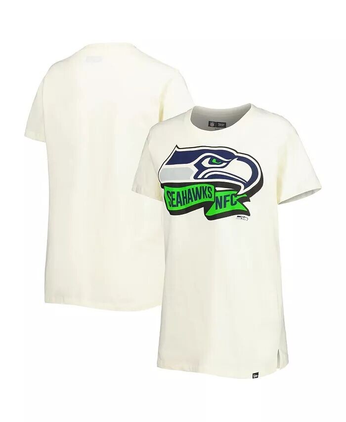 

Женская кремовая футболка Seattle Seahawks Chrome с боковой линией New Era
