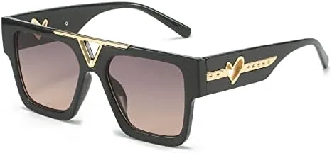 

Модные квадратные солнцезащитные очки с плоской верхней частью и металлическим сердечком. Трендовые модели с защитой от УФ-излучения UV400 MTZJH, Grey Tea