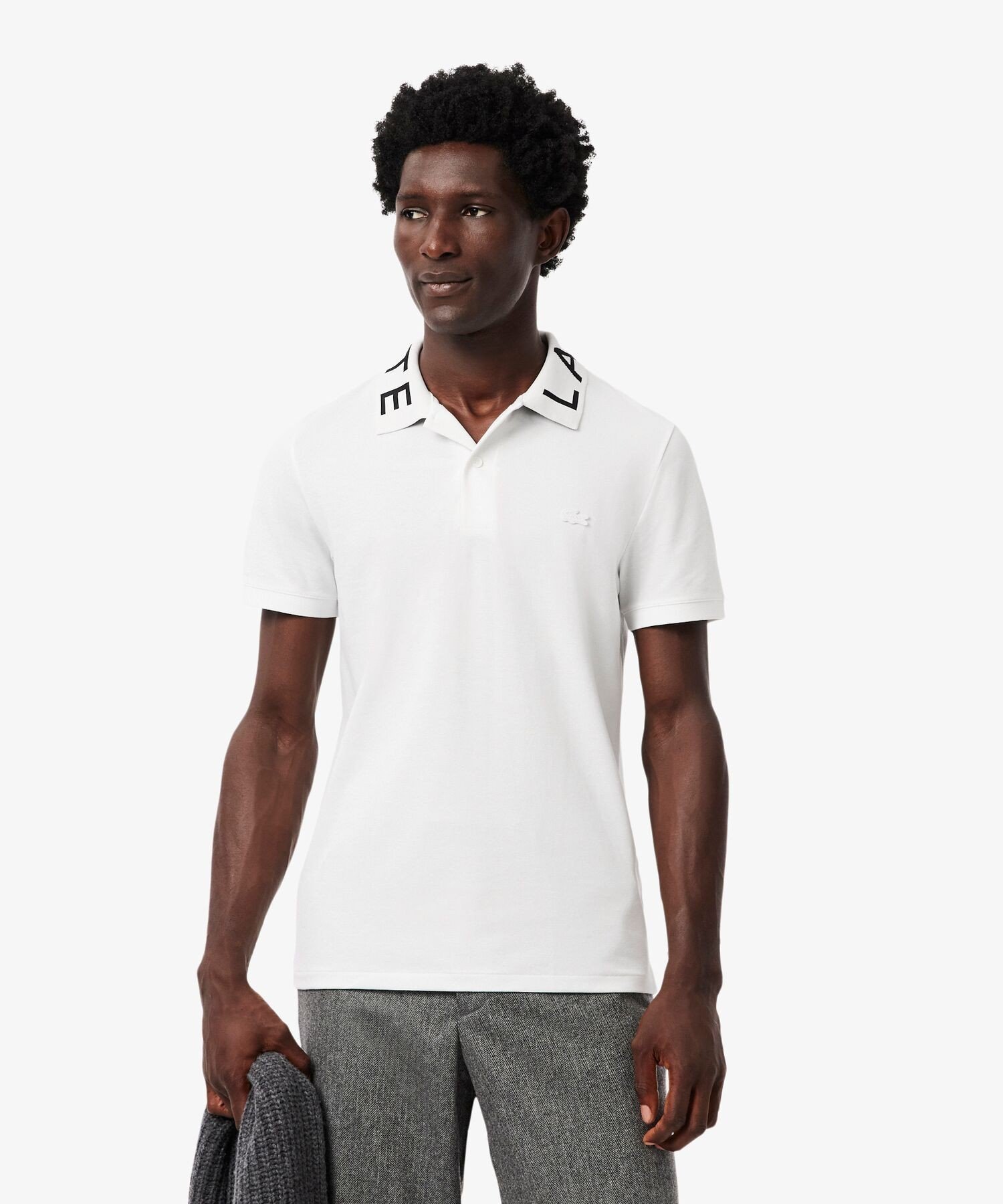 Рубашка-поло LACOSTE с жаккардовым воротником, White