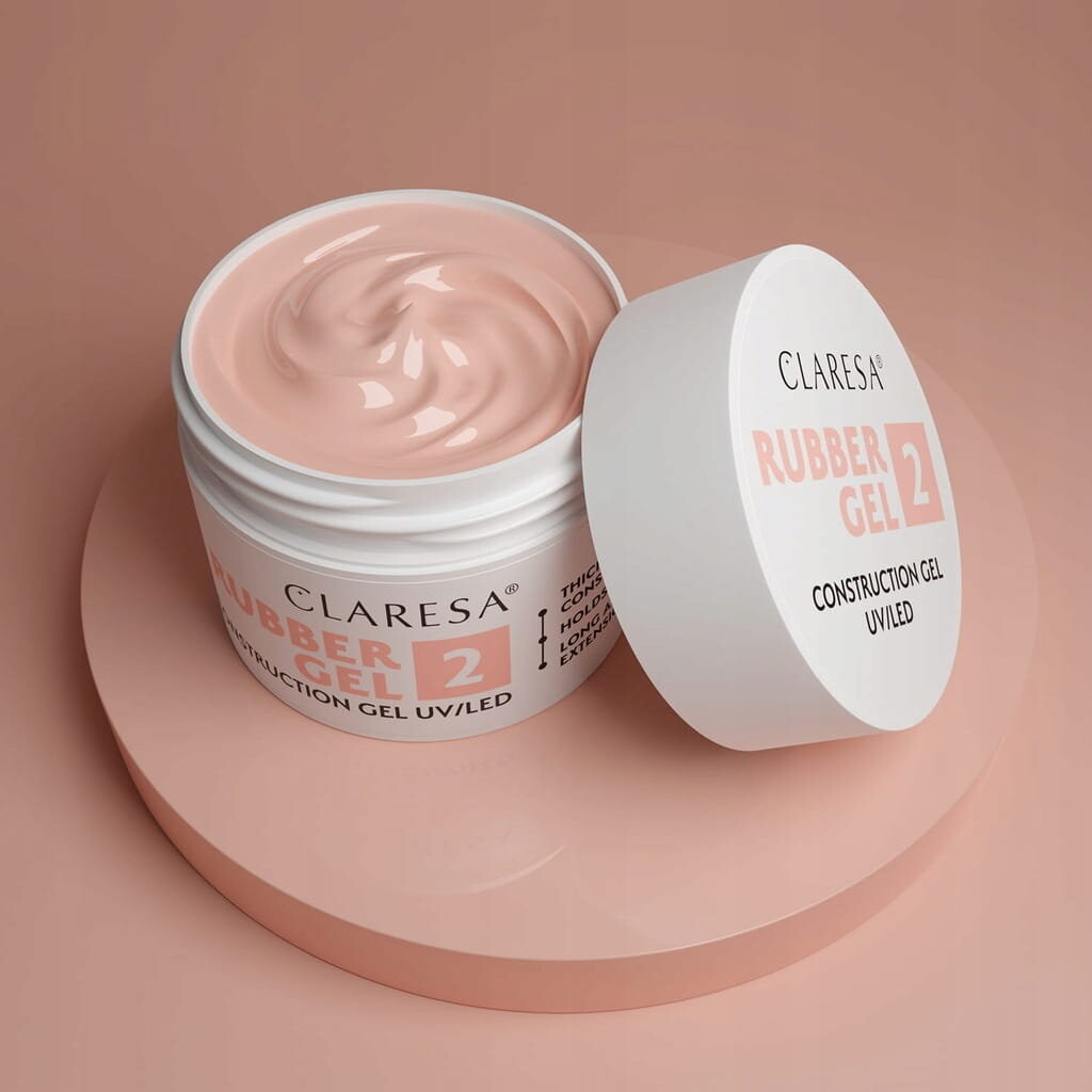 Claresa Rubber Gel 2, Наращивающий гель для наращивания ногтей, теплый светло-розовый, 90г — фото 4