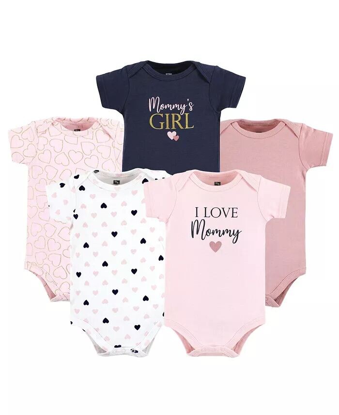 

Хлопковые боди для маленьких девочек Mommy Pink Navy, 5 шт Hudson Baby, розовый