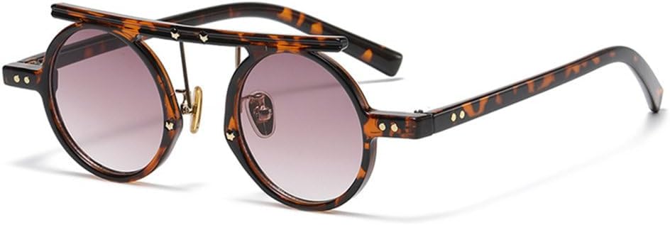 

Ретро маленькие круглые женские солнцезащитные очки, модные очки в стиле панк с двойной перемычкой, градиентные мужские солнцезащитные очки с двухцветными заклепками, защита от УФ-излучения UV400 TYUVIVO, Clear Pink