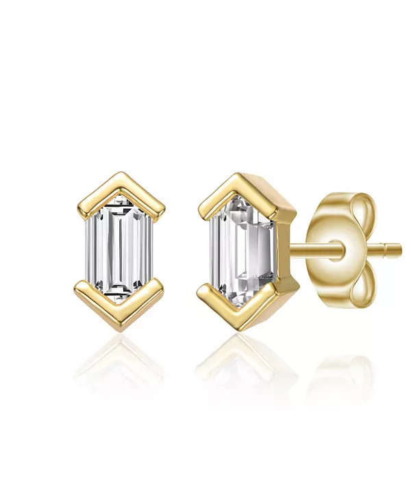 

Миниатюрные геометрические серьги-гвоздики из стерлингового серебра с кубическим цирконием огранки «багет» с покрытием из белого золота или 14-каратного золота Genevive, gold