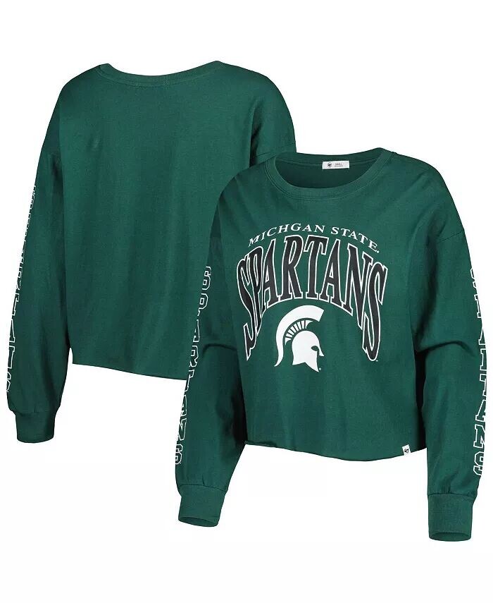 

Зеленая женская укороченная футболка с длинным рукавом Michigan State Spartans Parkway II '47 Brand