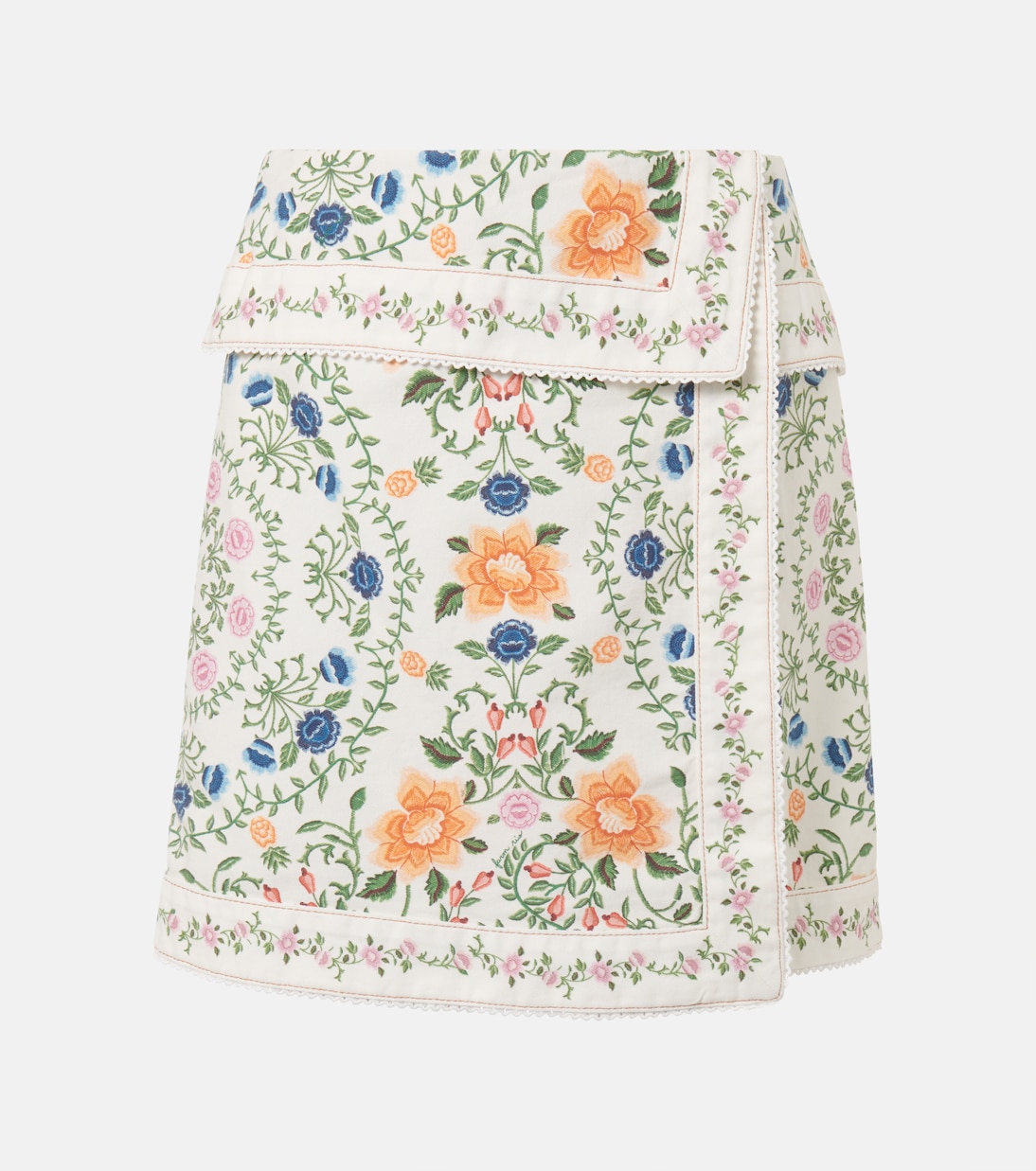 

Мини-юбка из хлопка с цветочным принтом в стиле фолк Farm Rio, Folk Floral Off-White