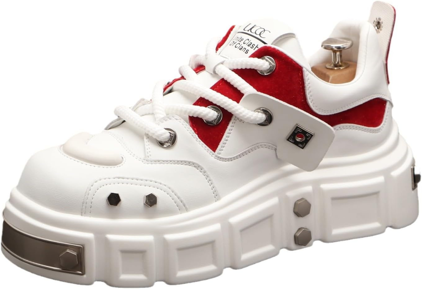 

Модные мужские кроссовки Y2K из искусственной кожи с массивной подошвой, декоративными заклепками и платформой, подходящие для повседневной носки, с увеличением роста на 4 см и элементами уличного стиля Ctkvbmeoi, красный