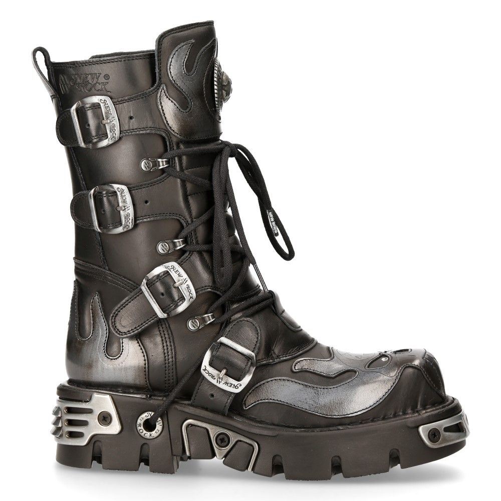 Новые рокерские мотоциклетные ботинки New Rock Flame Accented из черной/серебристой кожи - 107-S2 — фото 3