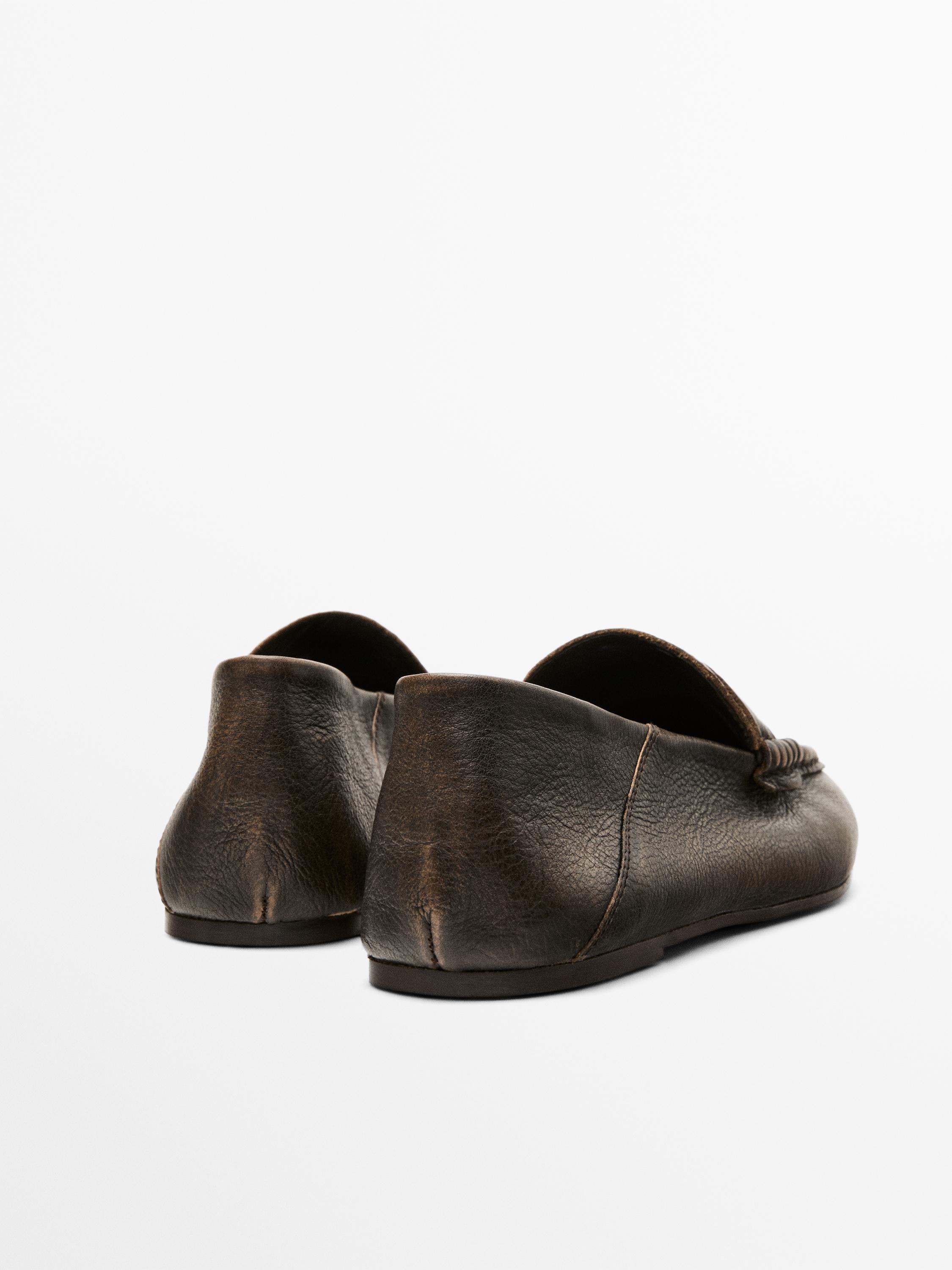 Туфли-Мюли из матовой кожи Massimo Dutti, коричневый — фото 4