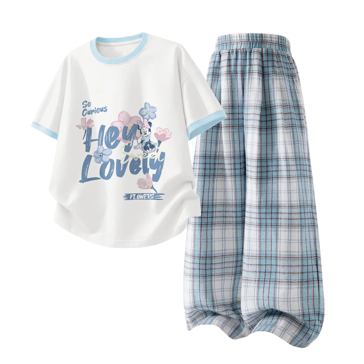 Детская спортивная футболка с круглым вырезом Disney, Di L Welcomes K Cream Blue+Solid Color White Cloud Blue — фото 3