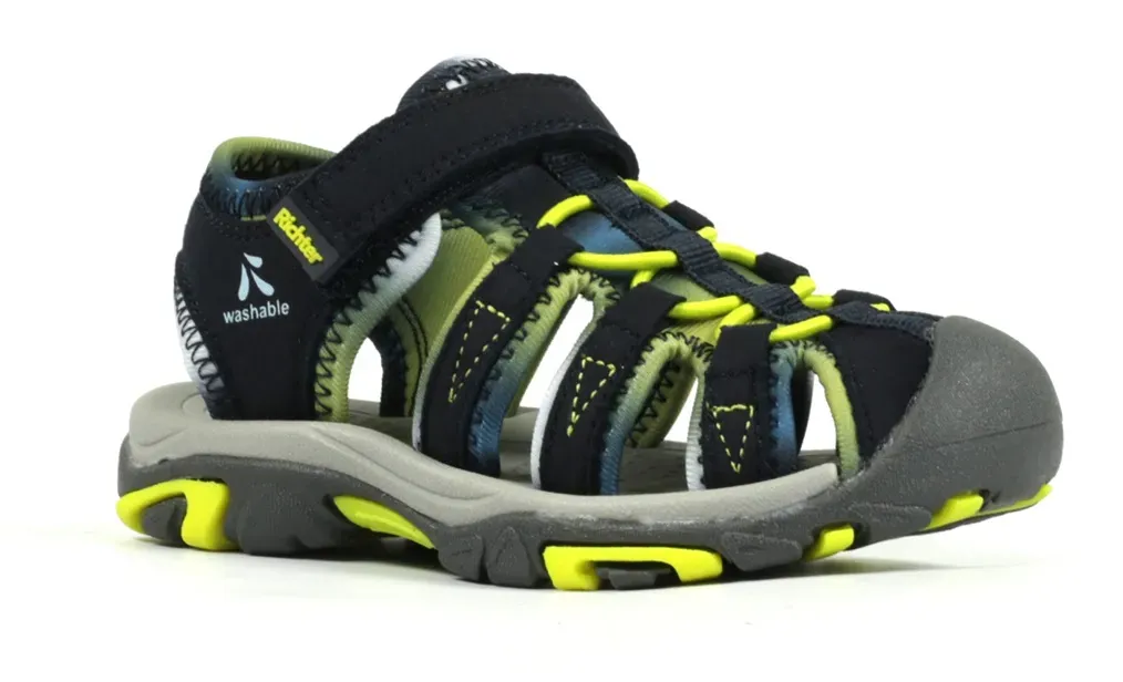 

Сандалии для купания Richter, летние туфли, горки для бассейна, туфли на липучке, с неоново-желтыми вставками, желтый