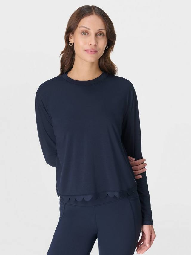 

Топ с длинными рукавами и ажурным краем Breathe Easy Sweaty Betty, Navy Blue