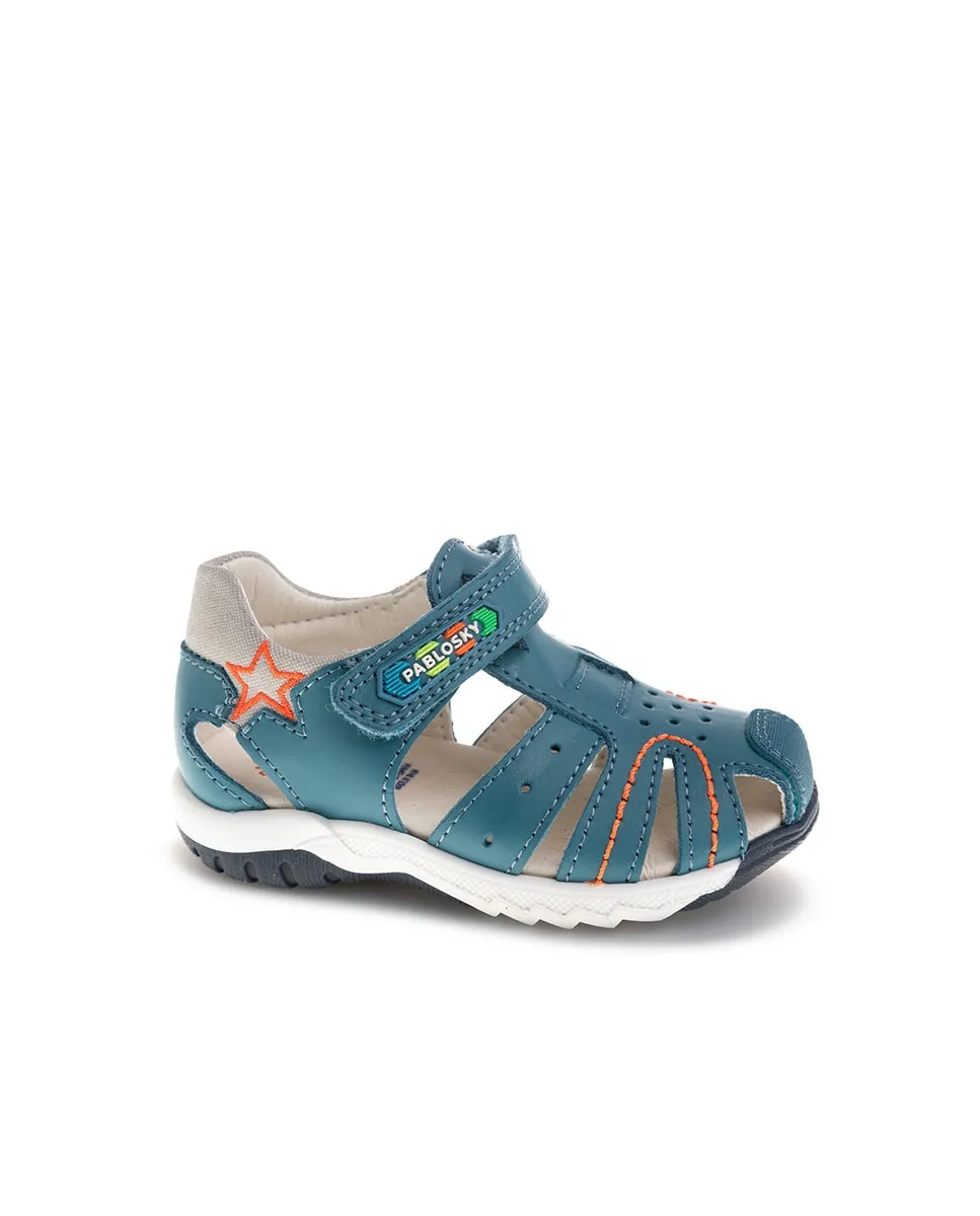 

Детские пинетки из кожи на липучке Pablosky, синий