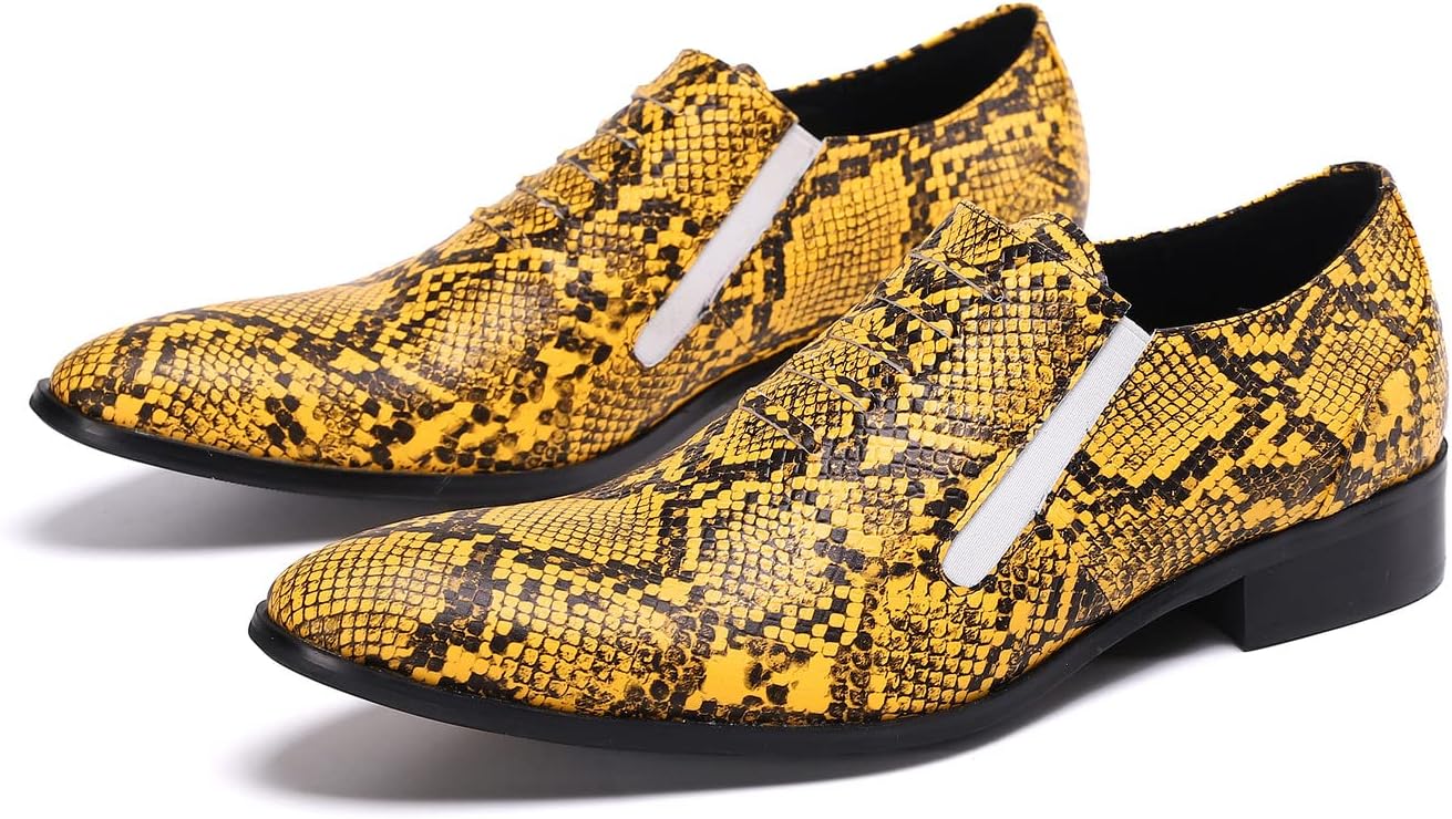 

Мужские лоферы Santimon Slip On - деловые и повседневные туфли из кожи с принтом под змею, удобные мокасины для вечеринки, диско, смокинга и свадьбы, Bumblebee