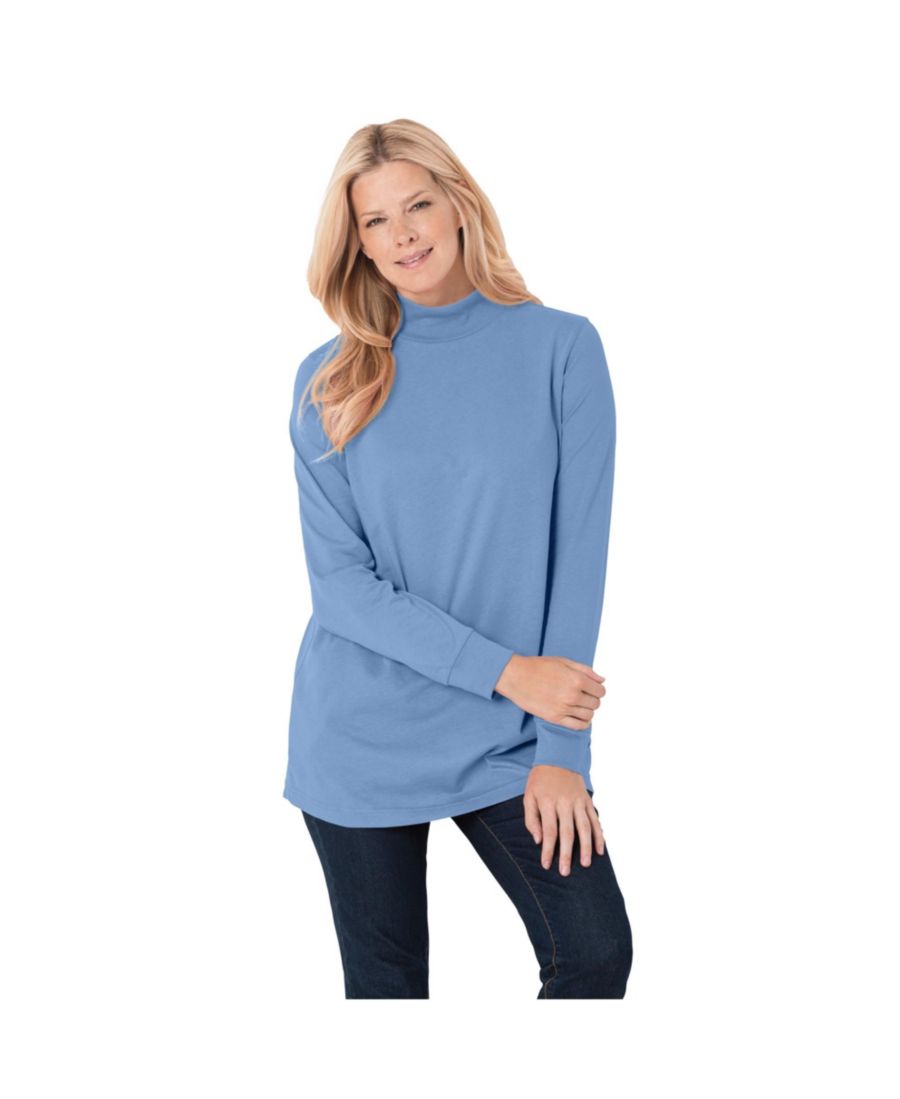 

Женская футболка с длинными рукавами и высоким воротником больших размеров Woman Within, French blue, Синий, Женская футболка с длинными рукавами и высоким воротником больших размеров Woman Within, French blue