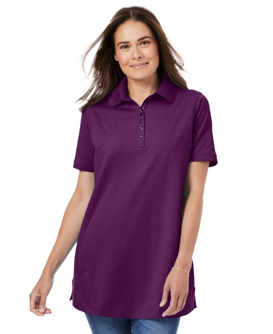 

Женская поло-рубашка больших размеров с коротким рукавом Woman Within, Plum purple
