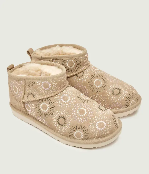 Классические ультраминиатюрные зимние ботинки Sun Stitch Ugg, бежевый — фото 3