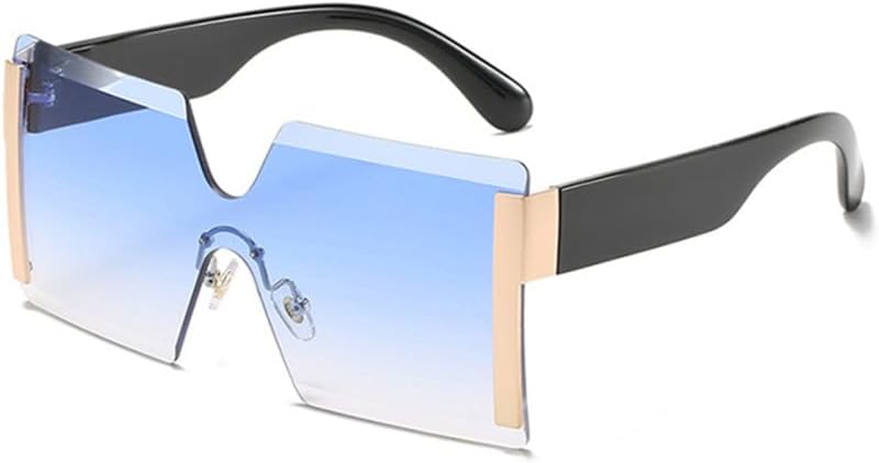 

Солнцезащитные очки большого размера без оправы для женщин, модель 2027 года, с плоской верхней частью, большие солнцезащитные очки для женщин, цельные, для путешествий MTZJH, 06 Gold-blue