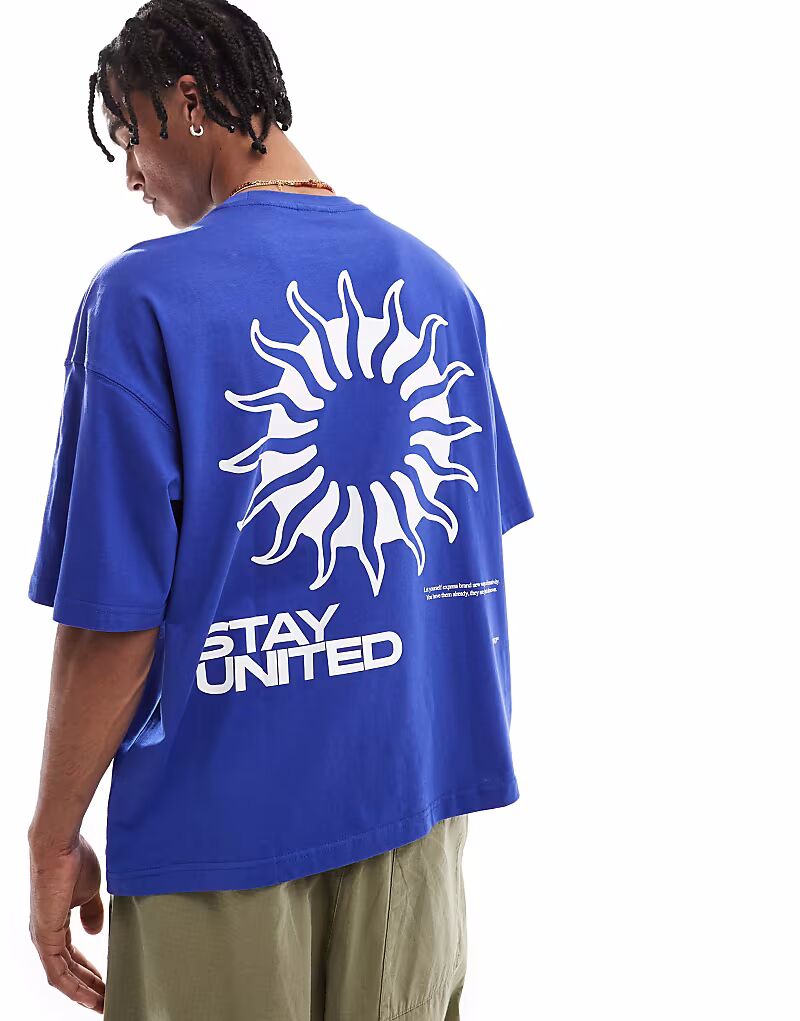 

Футболка Pull&Bear с графическим принтом Stay United на спине синего цвета