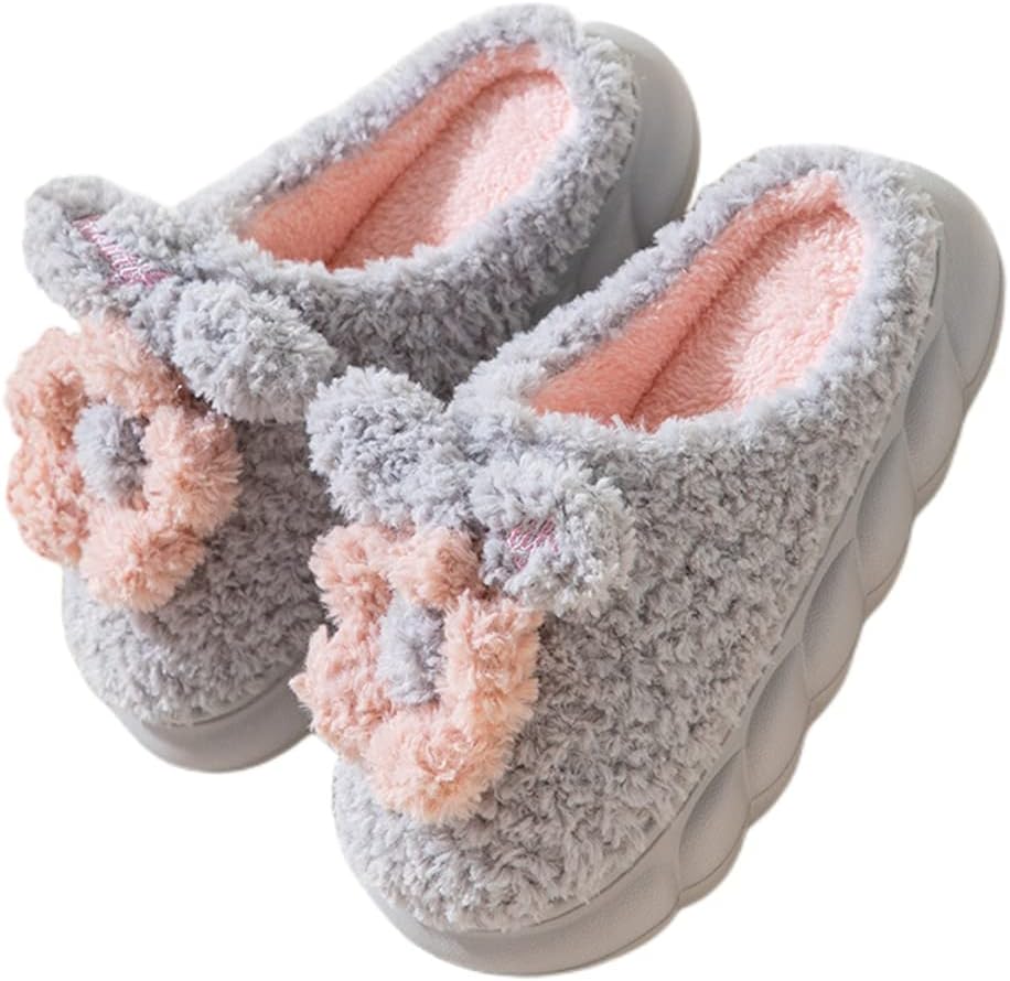 

Женские тапочки, взрослые, теплые плюшевые с цветами, для дома, с нескользящей подошвой, зимние, мужские хлопковые Wyike, серый