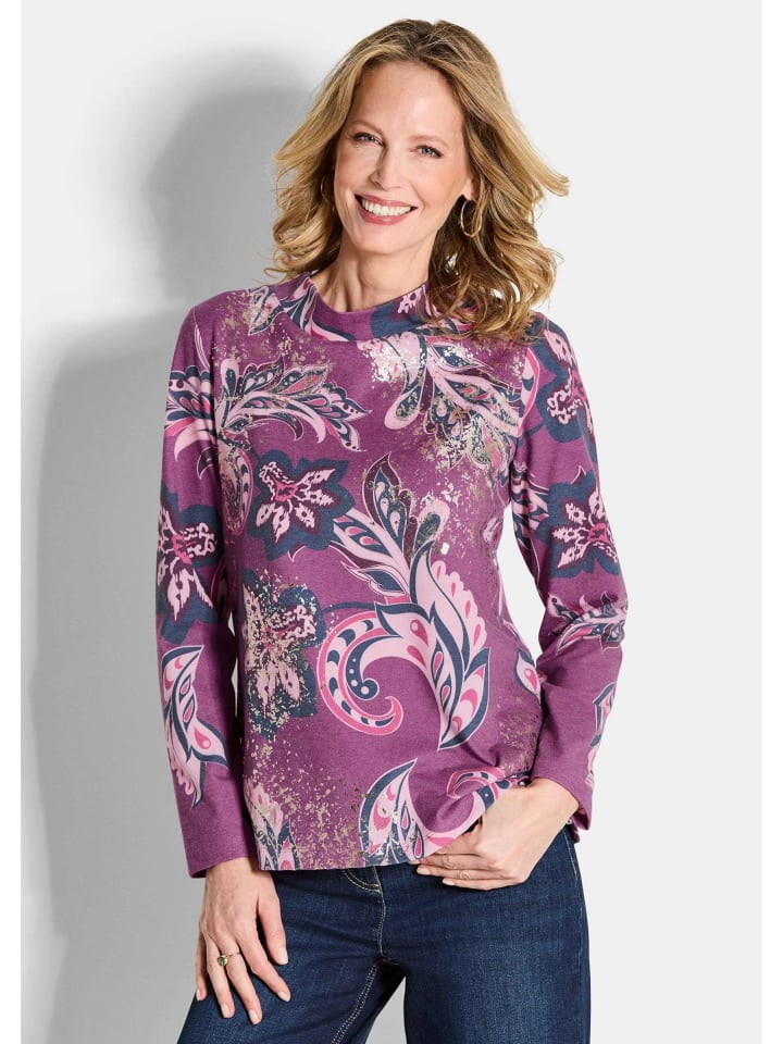 

GOLDNER Укороченный размер: Толстовка с длинными рукавами и узором «пейсли» ягодного цвета