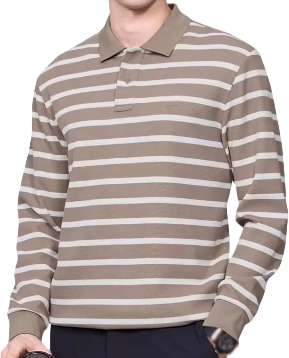 Мужская поло, в полоску, Khaki Color