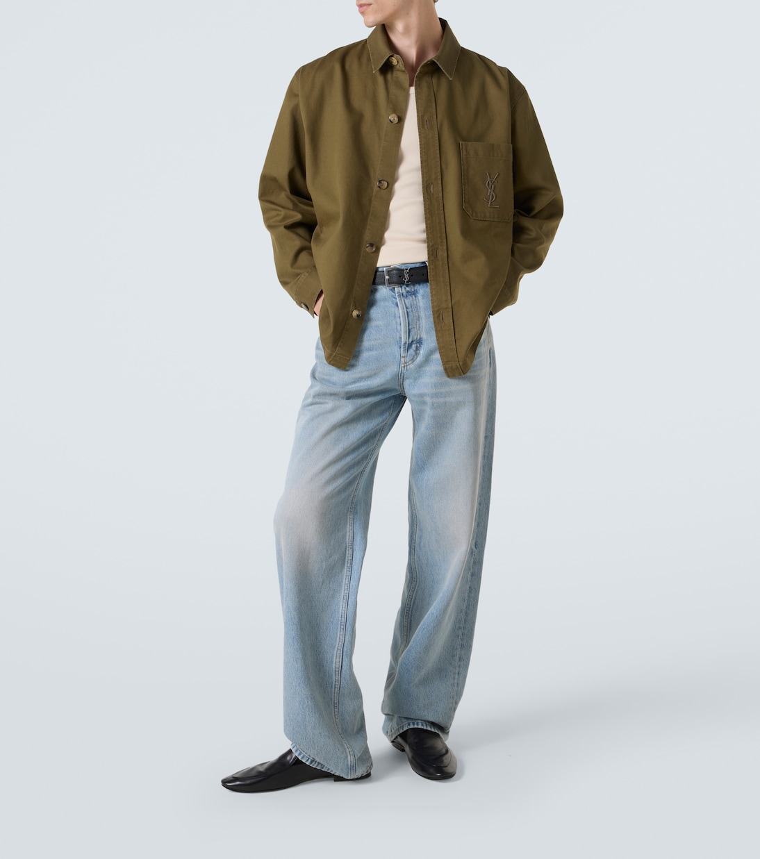 Кассандр хлопковая и льняная рубашка оверсайз Saint Laurent, Vintage Kaki — фото 2