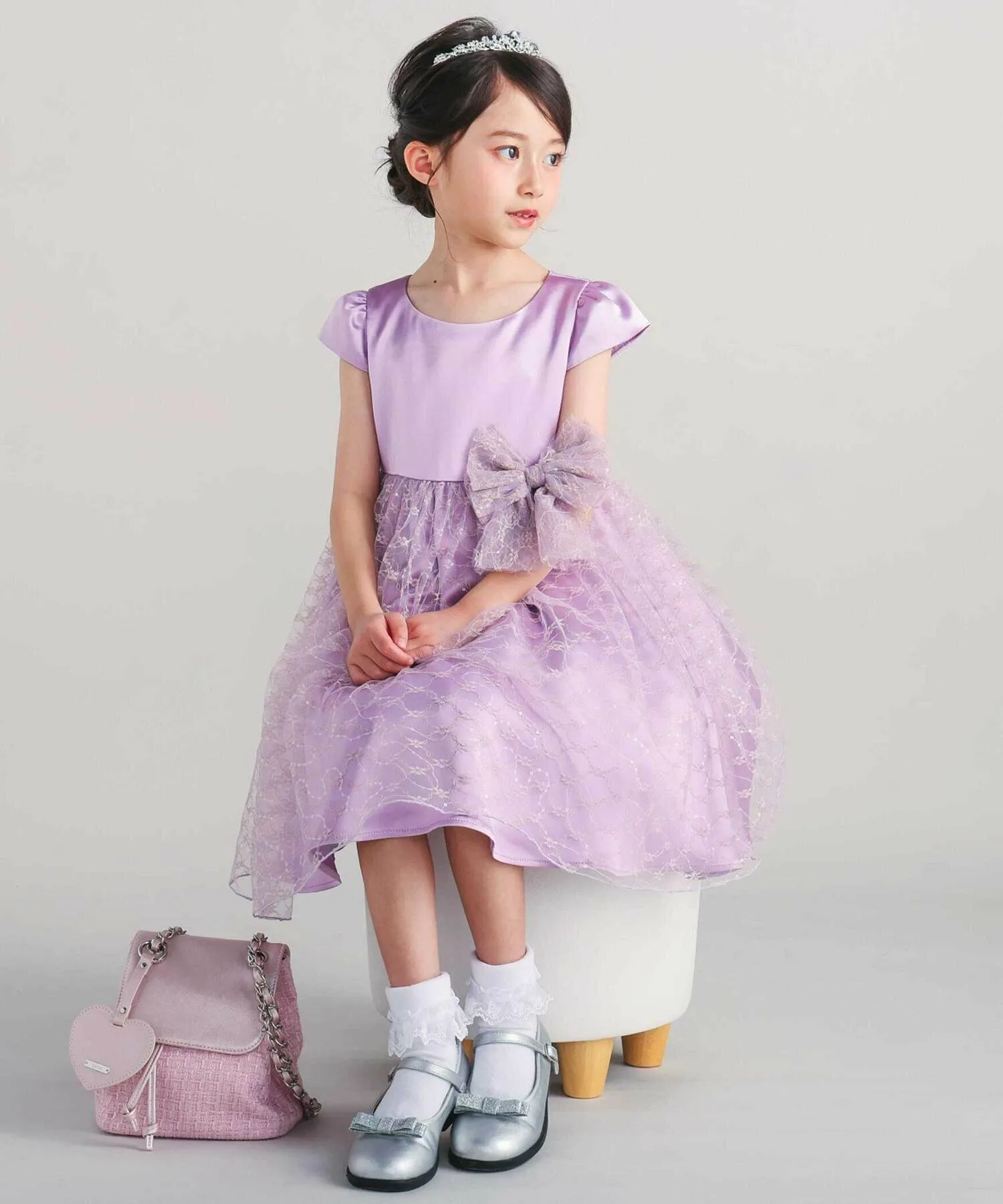Платье из атласа и тюля с кружевом и панье (95-150 см) BeBe, Purple — фото 3