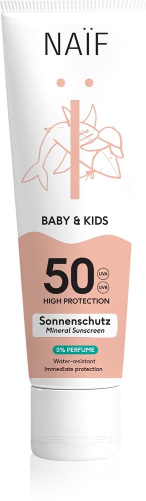 

Солнцезащитный крем для младенцев и детей с минеральным SPF 50 0% парфюмерный солнцезащитный крем для младенцев и детей Naif, be kvapiųjų medžiagų spf 50 100 мл