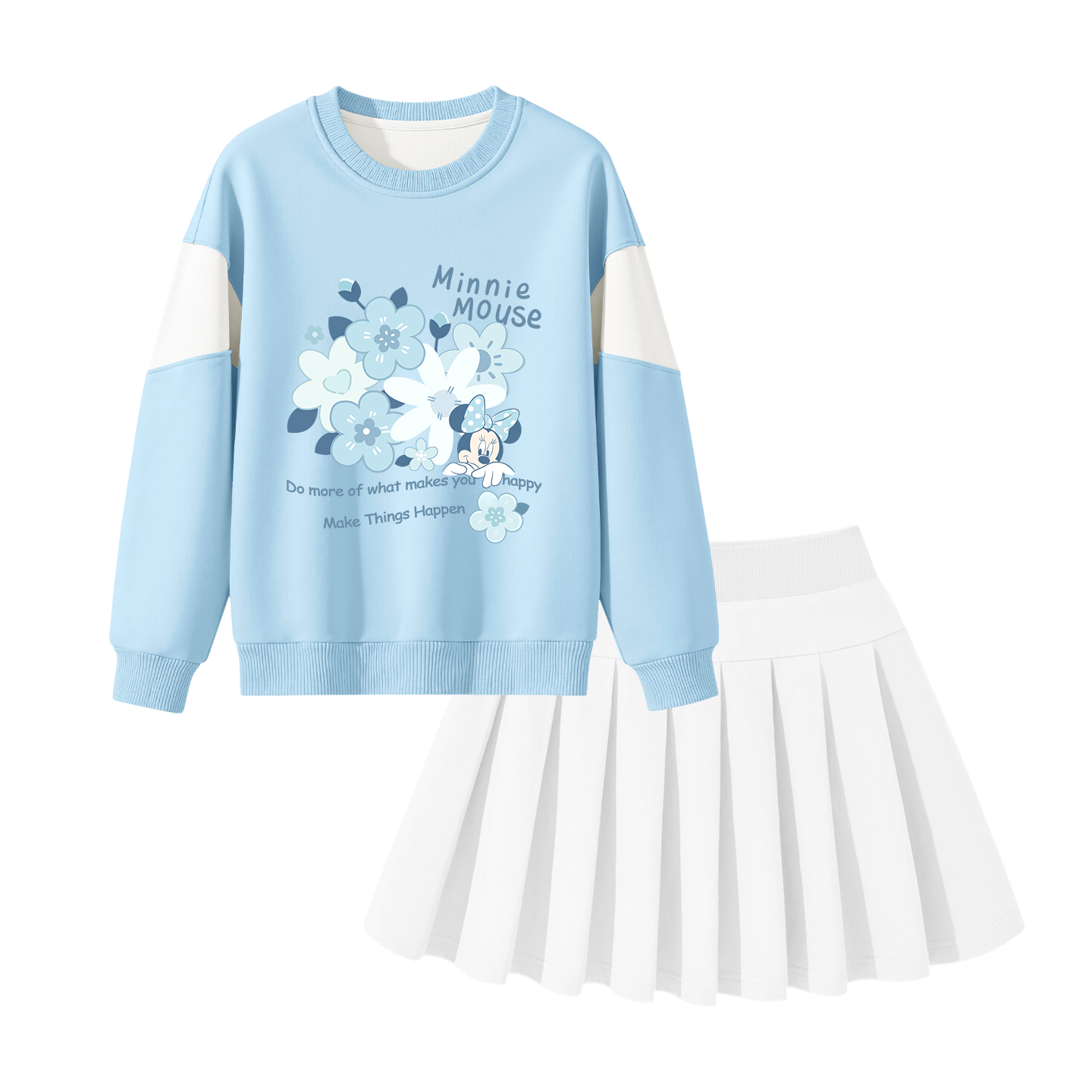 

Детская повседневная спортивная одежда с круглым вырезом и коротким рукавом Disney, di ying huani pudding синий+solid color белый