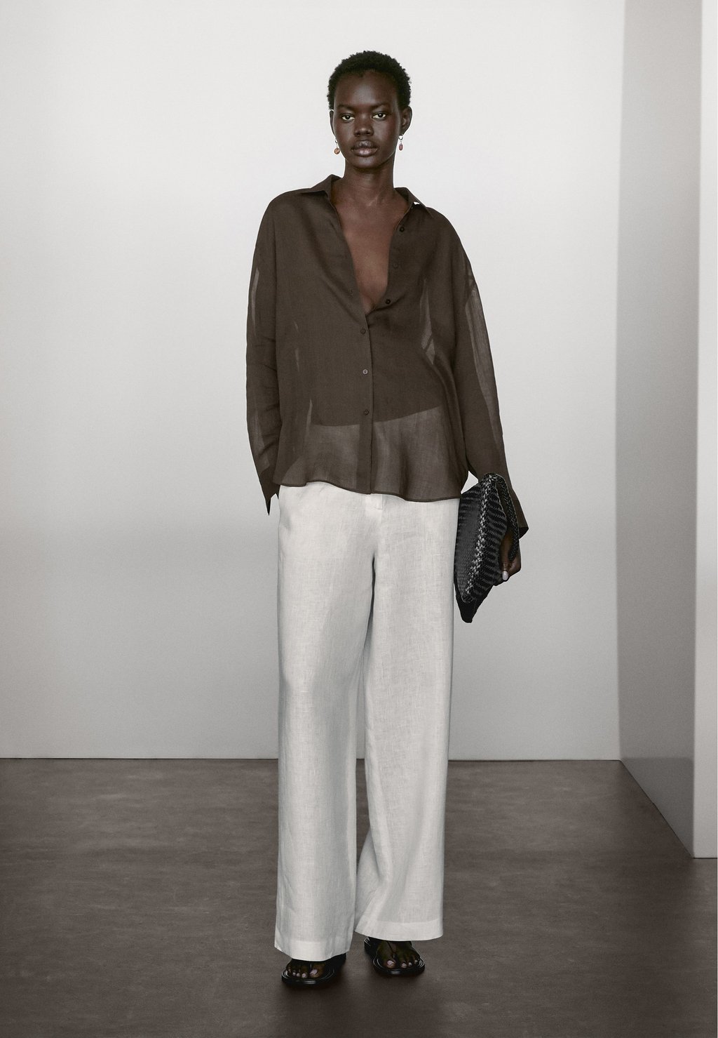 

Блузка на пуговицах FLOWING Massimo Dutti, Dark Brown