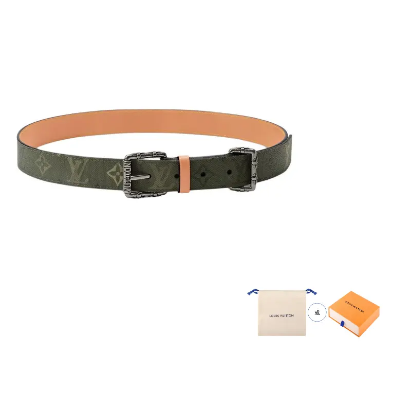 

LOUIS VUITTON Кожаный ремень мужской Green/Brown ширина 3,5 см, Коричневый, LOUIS VUITTON Кожаный ремень мужской Green/Brown ширина 3,5 см