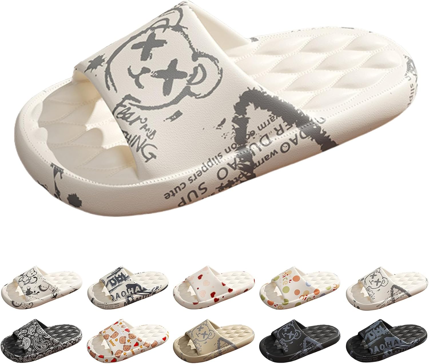 

Модные шлепанцы Gezolligheid с мультяшным принтом для мужчин и женщин, для пар, с нескользящей подошвой на платформе, унисекс, повседневные открытые сандалии с нескользящей подошвой для дома, улицы и ванной, белый