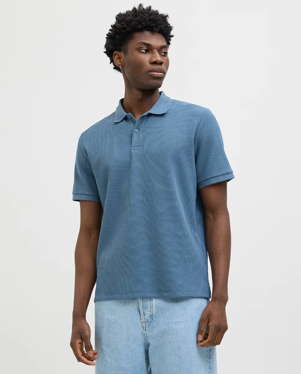 

Мужская однотонная рубашка поло с коротким рукавом Jack & Jones, синий