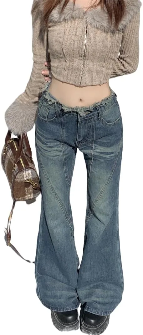 

FUNSEED Flare Jeans для женщин High Rise Y2K Skinny Curvy