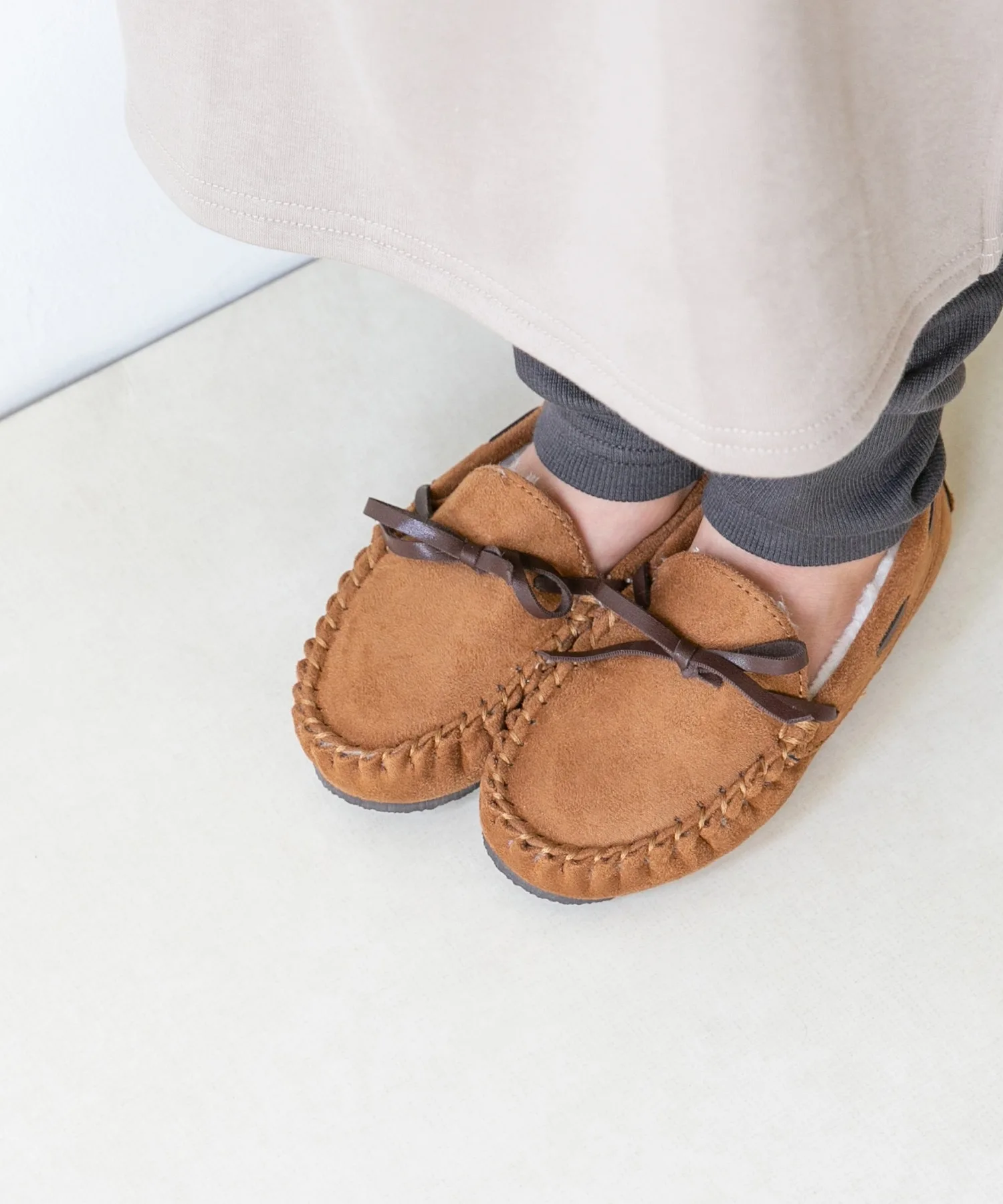 Детские мокасины с мехом и водоотталкивающей обработкой Ribbon Mocassin menue camel