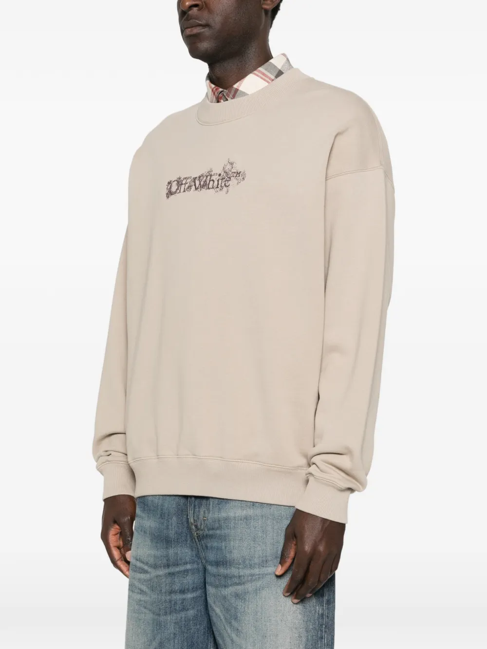 Свитшот с логотипом и круглым вырезом Off-White, бежевый — фото 3
