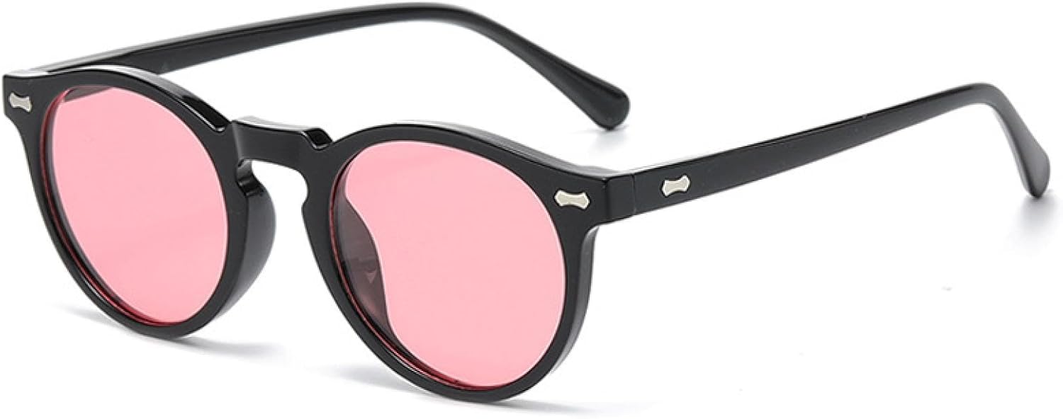 

Ретро круглые солнцезащитные очки для женщин, модные, с заклепками, защита от УФ-излучения UV400, для мужчин, панк, темно-зеленые солнцезащитные очки VVTWSSW, Black Pink