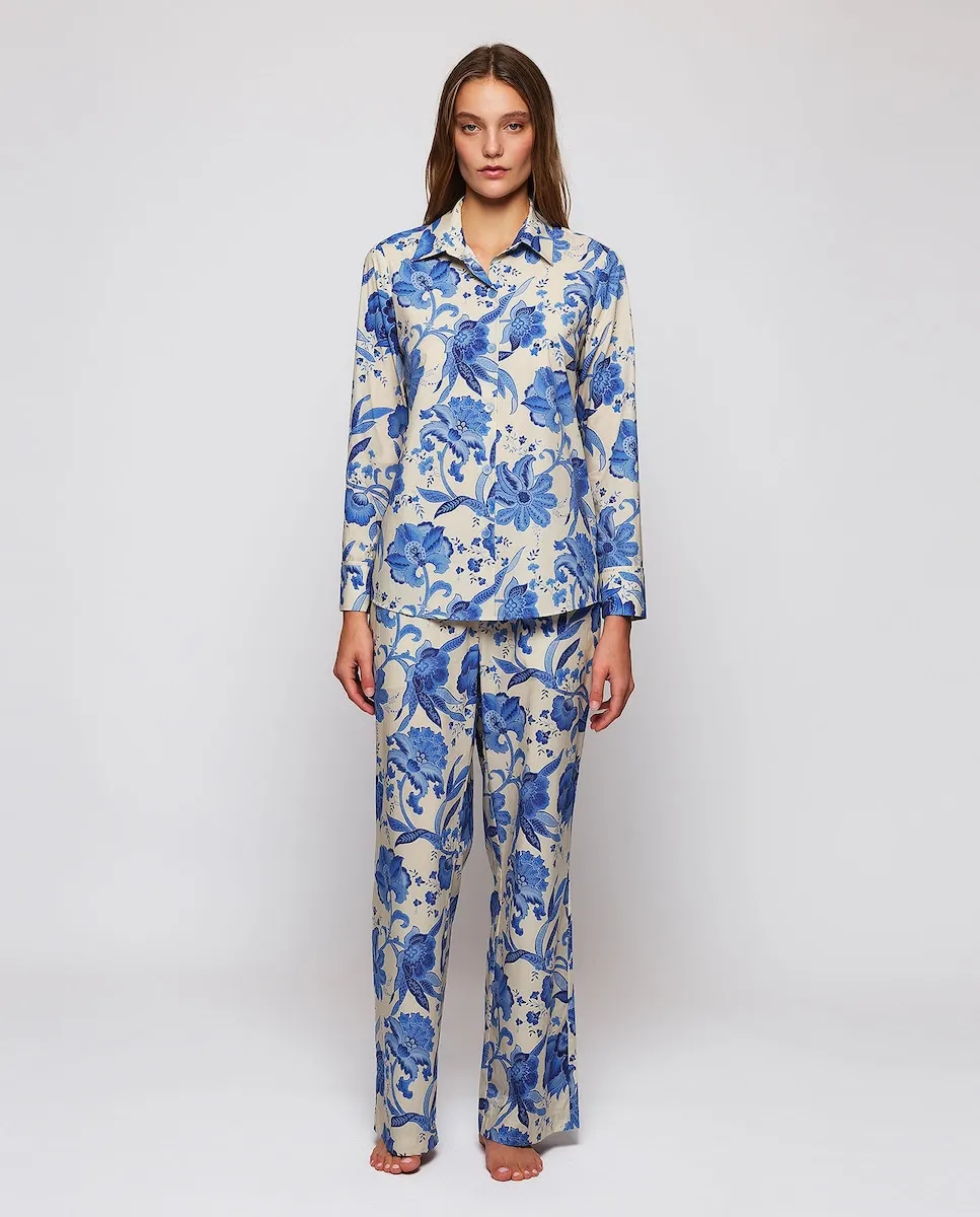 

Женская пижама из хлопка с цветочным принтом Mirto, синий/бежевый