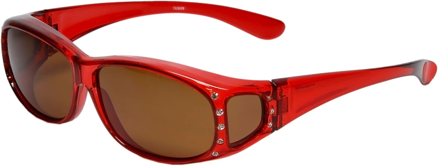 

Солнцезащитные очки Calabria RS2867POL-CR с поляризованными линзами, надеваемые поверх очков с диоптриями, женские, овальной формы, с защитой от УФ-излучения, Red Crystal Silver Rhinestones