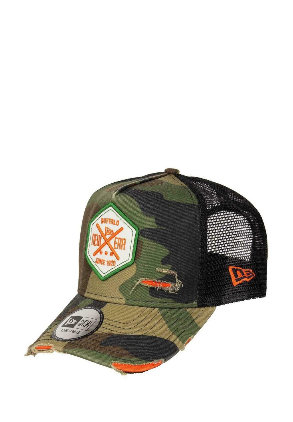 

Бейсболка DISTRESSED HEX PATCH CAMOUFLAGE A-FRAME ADJUSTABLE TRUCKER New Era, зеленый