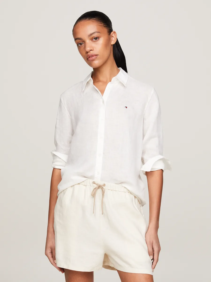 

Блуза-рубашка Tommy Hilfiger "LINEN RELAXED SHIRT LS", с вышитым логотипом на груди, цвет Ecru